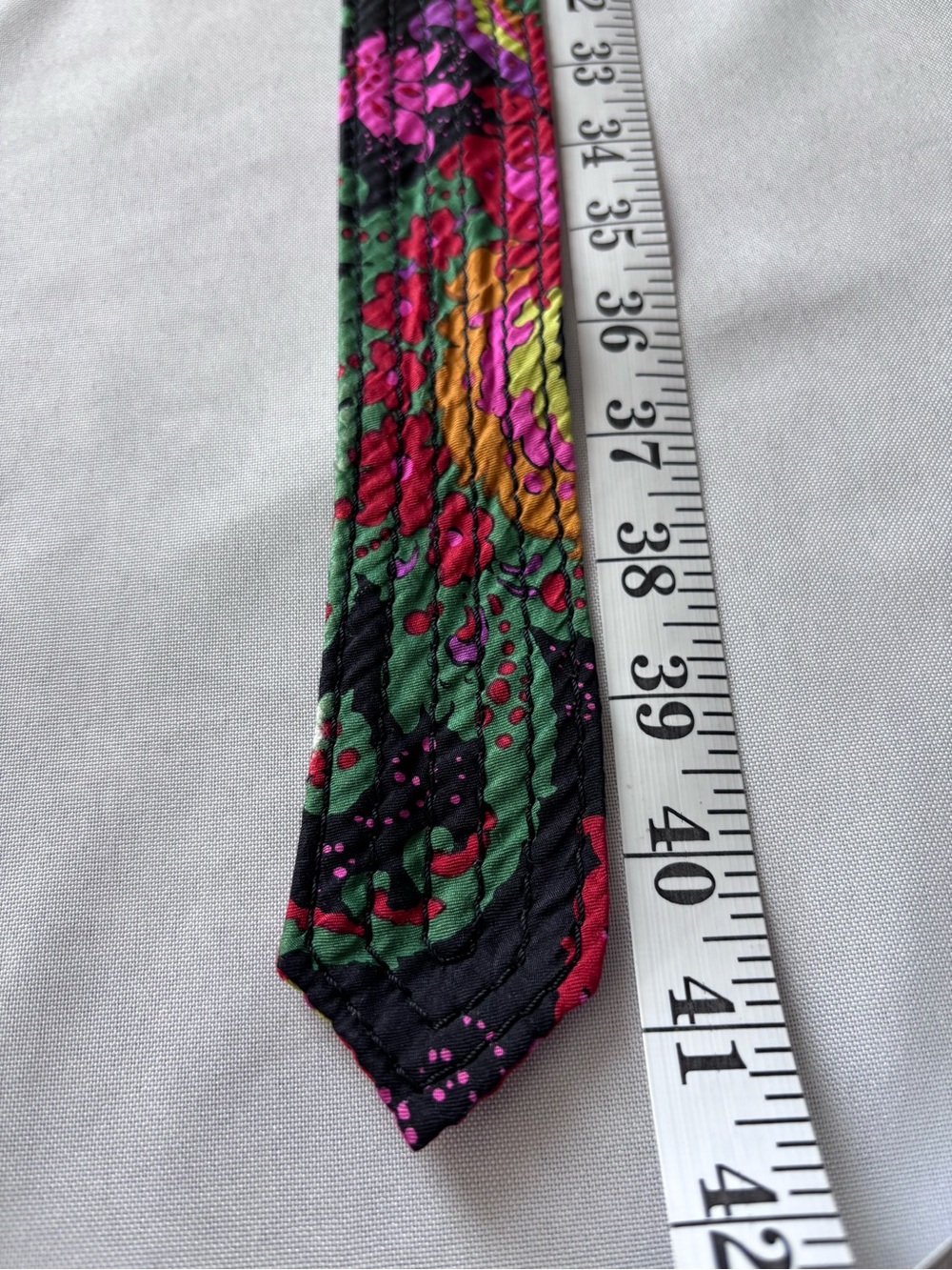 Vintage 90s J.CREW Black Label 100% Silk Belt S/M Boho Paisley Floral Sash D-Rin - Picture 8 of 9